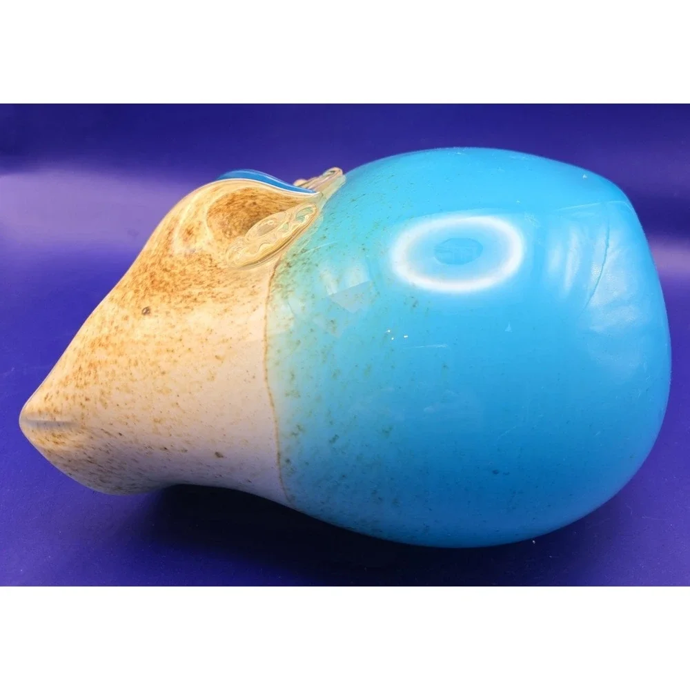 Blenko Style Vase‎ Owl. Vintage Hand Blown. Aqua, Turquoise, and Tan.(#4)